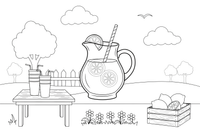 A jug of lemonade with lemon slices and a straw – Refreshing Drinks coloring page