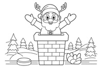 Santa going down a chimney – Christmas Winter Reindeer coloring page