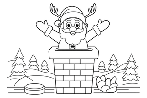 Santa going down a chimney – Christmas Winter Reindeer coloring page