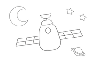 A big space station with long solar panels floating in space – Space Tech Spaceship coloring page