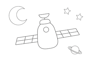 A big space station with long solar panels floating in space – Space Tech Spaceship coloring page