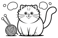 Persian Cat with knitting needles – Persian Cat Mischievous Antics coloring page