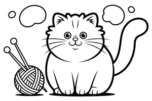 Persian Cat with knitting needles – Persian Cat Mischievous Antics coloring page