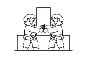 Two judo kids gripping each other's gi – Martial arts Fighters coloring page