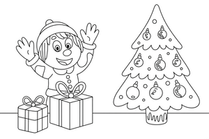 Christmas Tree wrapped gift with a bow – Christmas Winter Decorations coloring page