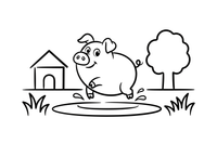 A pig splashing in the mud – Pig coloring page