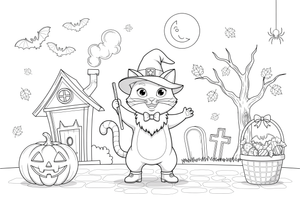 Halloween Cat – Halloween Autumn Characters coloring page