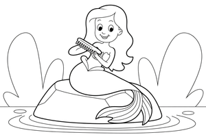 Mermaid sitting on a rock combing her long hair – Mermaid Magical Moments coloring page