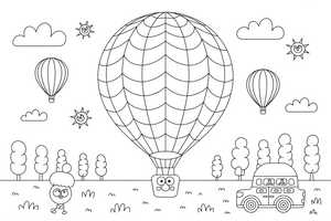 A round hot air balloon with a wavy pattern – Colorful Hot Air Balloon coloring page