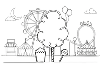 A big fluffy cotton candy on a stick, close up – Thrilling Amusement Park coloring page