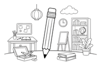 A big pencil with a sharp point – Classic School & Art Supplies coloring page