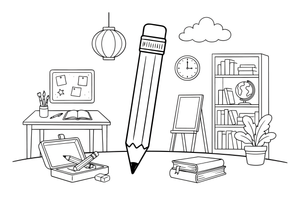 A big pencil with a sharp point – Classic School & Art Supplies coloring page