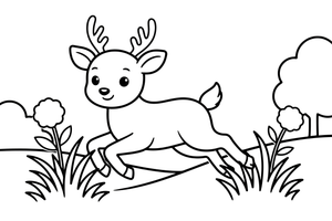 A deer running through the grass – Playful Deer in Wild coloring page