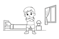 A scared child hugging themselves – Feelings coloring page