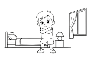 A scared child hugging themselves – Feelings coloring page