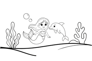 Mermaid Princess and a Dolphin – Mystical Mermaid coloring page