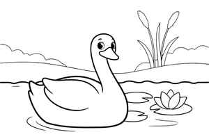 A swan on a lake with lily pads – Elegant Swan Bird coloring page