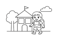A child carrying a backpack to school – School coloring page