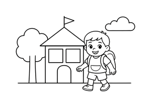 A child carrying a backpack to school – School coloring page
