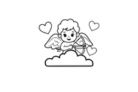 A cute cherub cupid holding a bow and a heart arrow, floating on a cloud – Valentine's Day coloring page