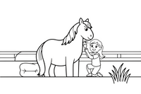 A girl brushing her pony’s mane – Ponies coloring page