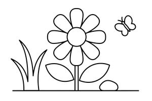One big daisy with a round center and white petals, close up – Wildflowers coloring page