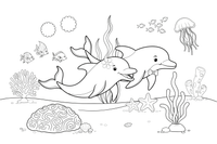 Two dolphins swimming side by side – Playful Dolphin Creature coloring page