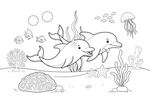 Two dolphins swimming side by side – Playful Dolphin Creature coloring page