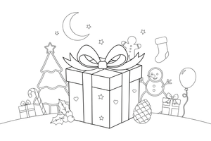 A wrapped gift box with a big bow – Classic Symbols coloring page