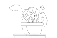 A pot of colorful spring flowers on a doorstep – Spring Flower coloring page