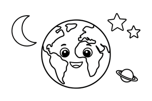 One big planet Earth with continents and oceans, close up – Planets of Space coloring page