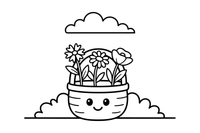 A basket full of cornflowers, chamomile and red poppies – Herb Day coloring page