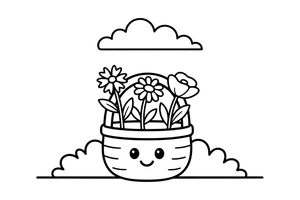 A basket full of cornflowers, chamomile and red poppies – Herb Day coloring page