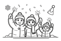 People celebrating the New Year with sparklers and confetti – New Year Winter Celebration coloring page