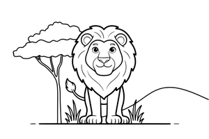A lion standing proudly in the savanna – Lion Majesty coloring page