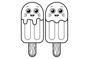 Two popsicles on sticks side by side – Frozen Treats Ice Cream coloring page