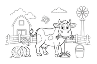 A cow chewing on grass – Cow coloring page