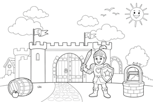 Knight guarding the castle gate – Knight Knight Campaign coloring page