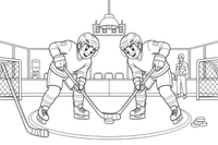 Two players facing off over the puck – Dynamic Hockey Scenes coloring page