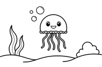 A jellyfish floating with long trailing tentacles – Colorful Sea Creature coloring page