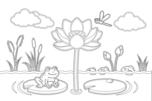 A lotus flower rising above the water on a tall stem – Water Plants coloring page