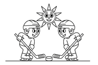 Two players facing off over the puck – Dynamic Hockey Scenes coloring page