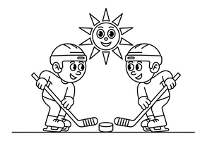 Two players facing off over the puck – Dynamic Hockey Scenes coloring page