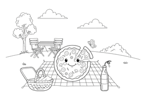A pizza on a picnic blanket – Delicious Pizza Meal coloring page