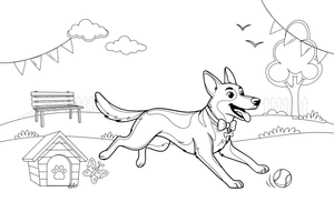 German shepherd running – Playful German shepherd Dog coloring page