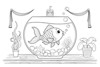 A goldfish blowing bubbles in its bowl – Goldfish coloring page