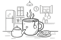 A mug with a tea bag string hanging out – Cozy Kitchen Cooking coloring page