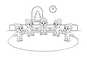 An ice rink with children ice skating in circles – Fun & Leisure Place coloring page
