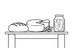 — a round wheel of white farmer's cheese, sliced – Traditional Lithuanian Food coloring page