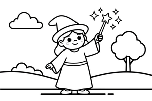 Fairy Godmother waving a sparkling magic wand – Fairy Godmother Fairy Scenes coloring page